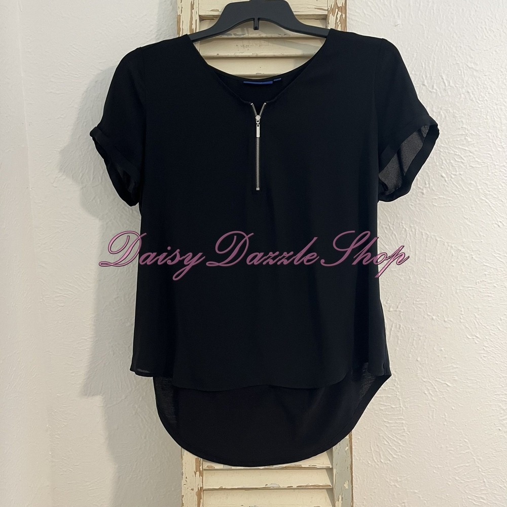 Apt. 9 Womens Black Short Sleeve Half Zip Pullover Blouse Size Large Top